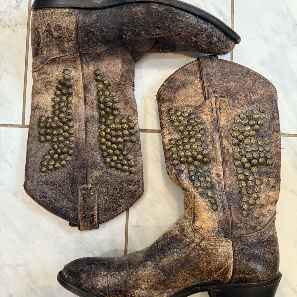 Frye Brown Studded Leather Heeled Boots